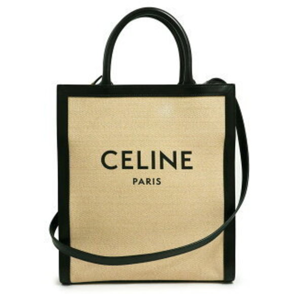 Celine Vertical Cabas Crossbody Canvas Calfskin Leather Black - Picture 1 of 9